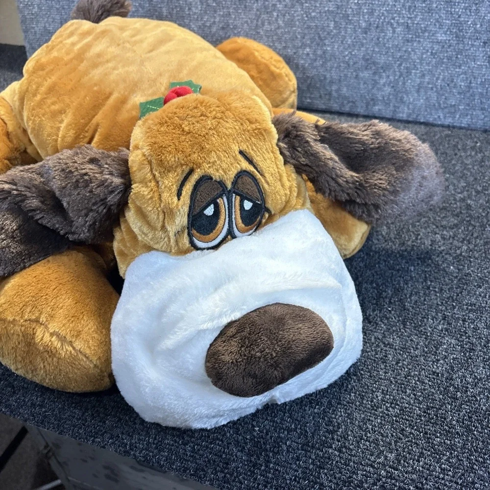 Dan Dee Dog Plush Laying Puppy Stuffed Animal Brown Sewn Eyes Pillow Floppy 22